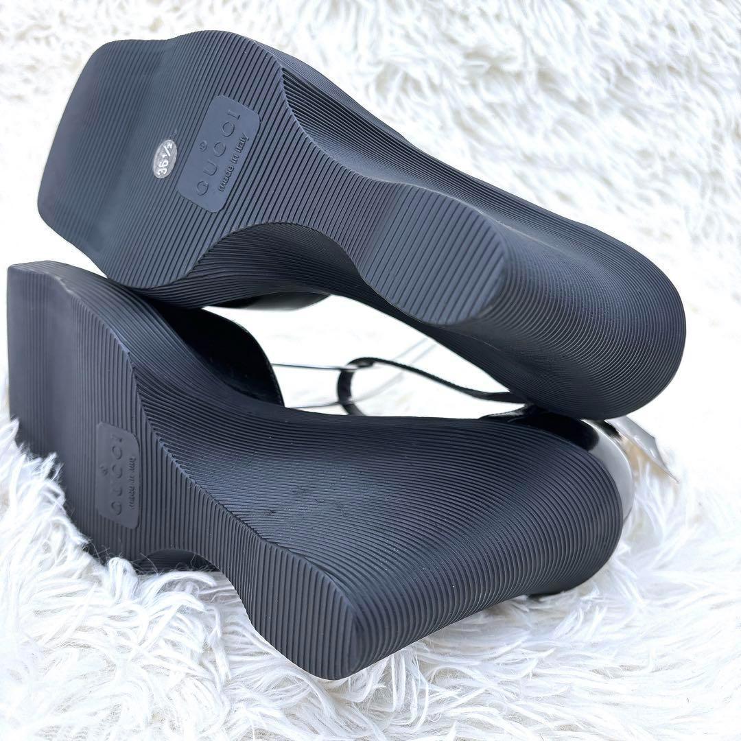 【美品】グッチ（36.5）エナメル/厚底パンプス/ヒール/スクエアトゥ/サンダル