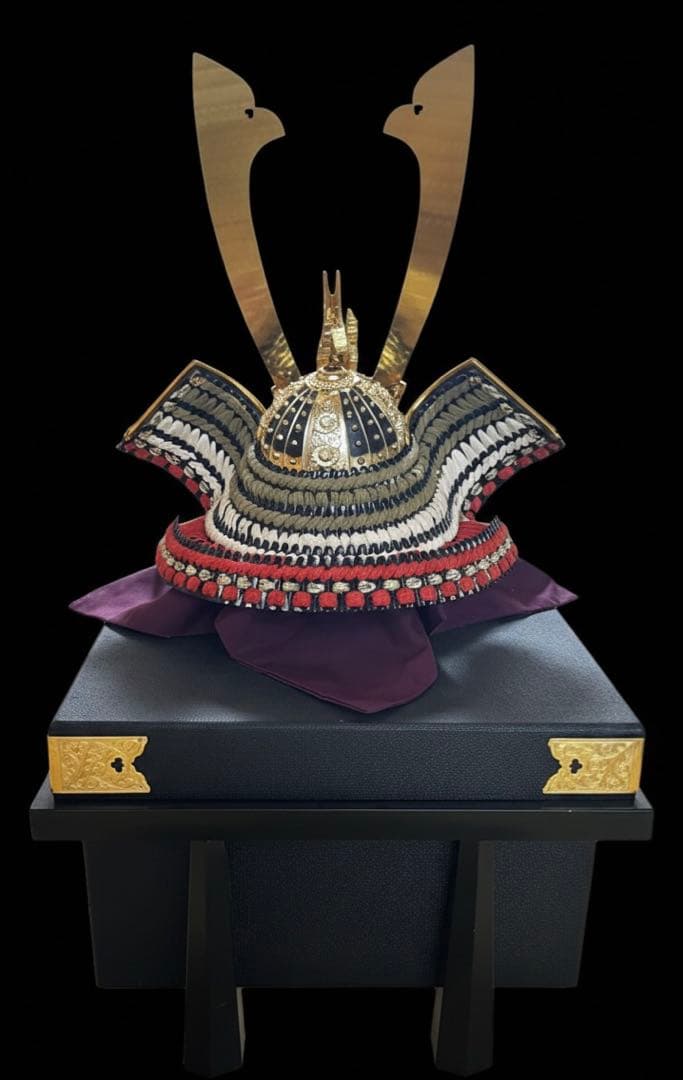 武蔵秀峰作 五月人形 兜 純金鍍金 鍬形 木札・鑑別書・箱付