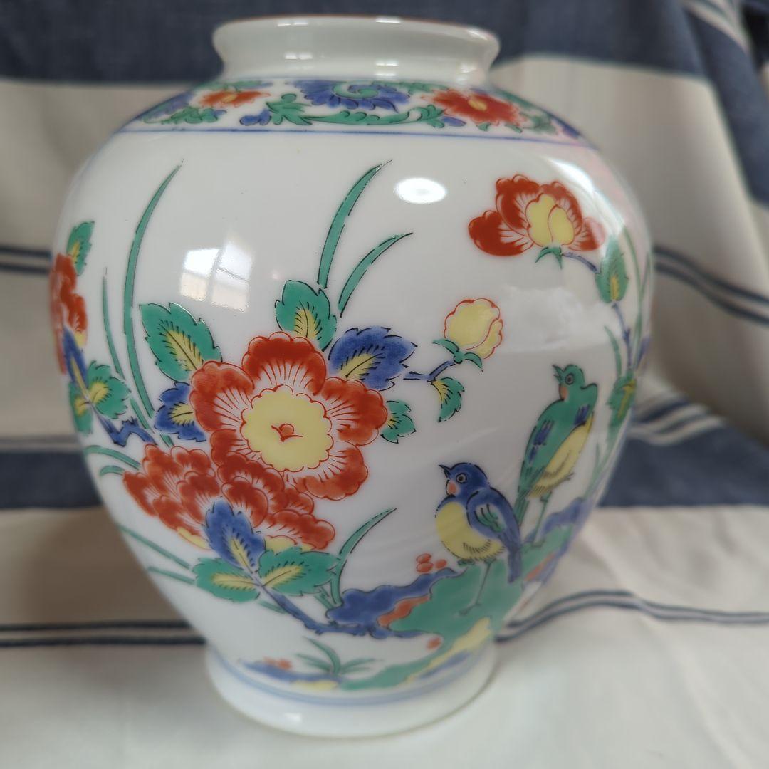 柿右衛門様式幕末から明治にかけて岩牡丹に鳥文花瓶