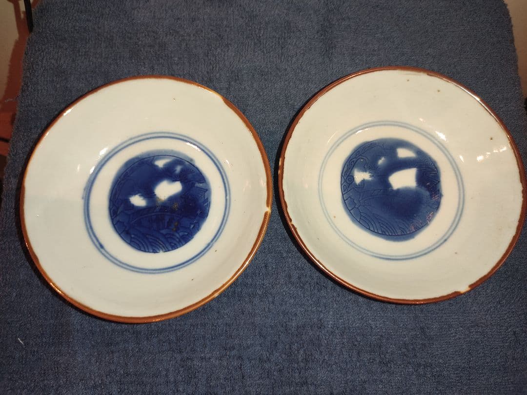 【江戸の粋を感じる】古伊万里 染付 鳳凰図 輪花皿2枚セット Old Imari