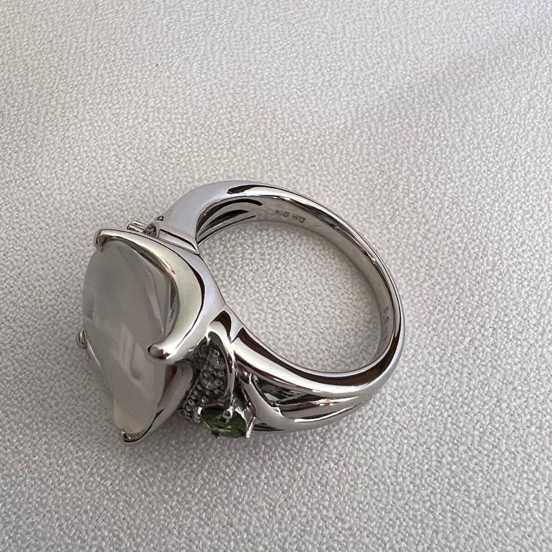 K18 WG トムムーンシュタイナー ムーンストーン&グリーントルマリン リング