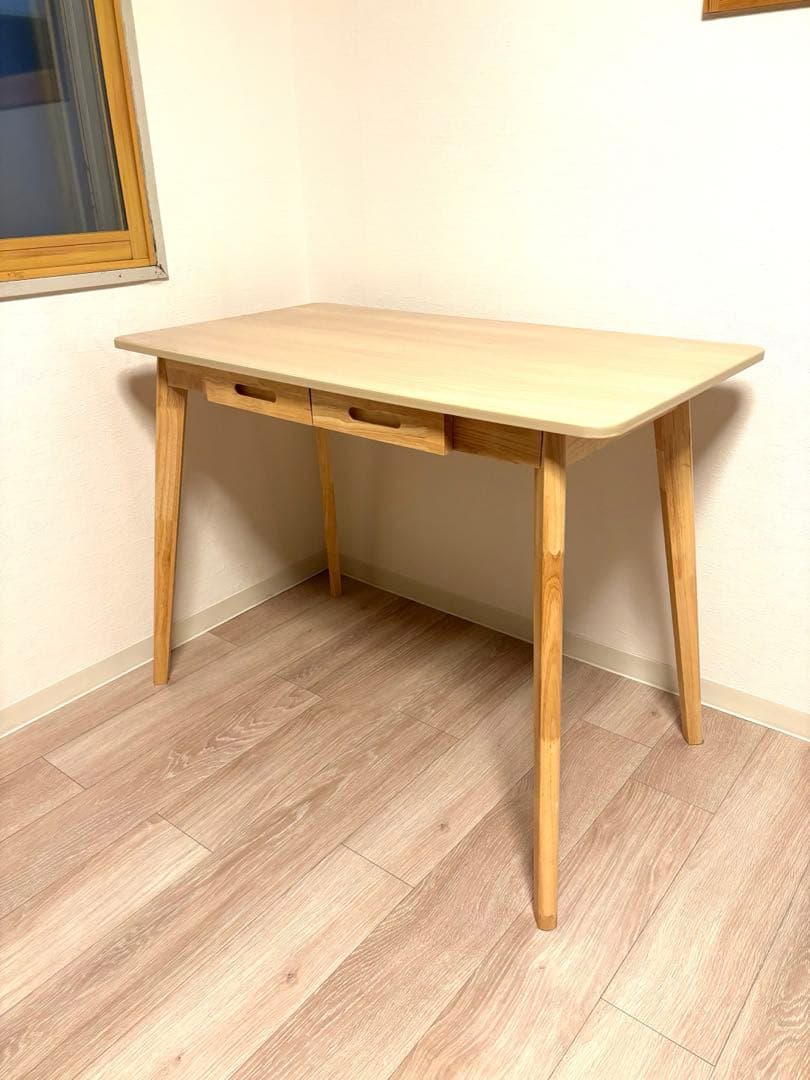 ナチュラル木製デスク 引き出し2つ