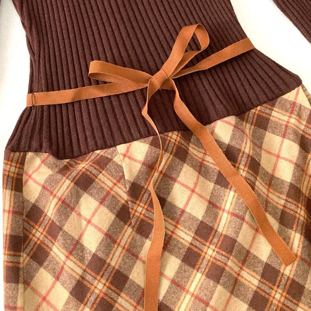 ★さくら★ M’S GRACY エムズ　チェック　切替　ワンピース　リボン