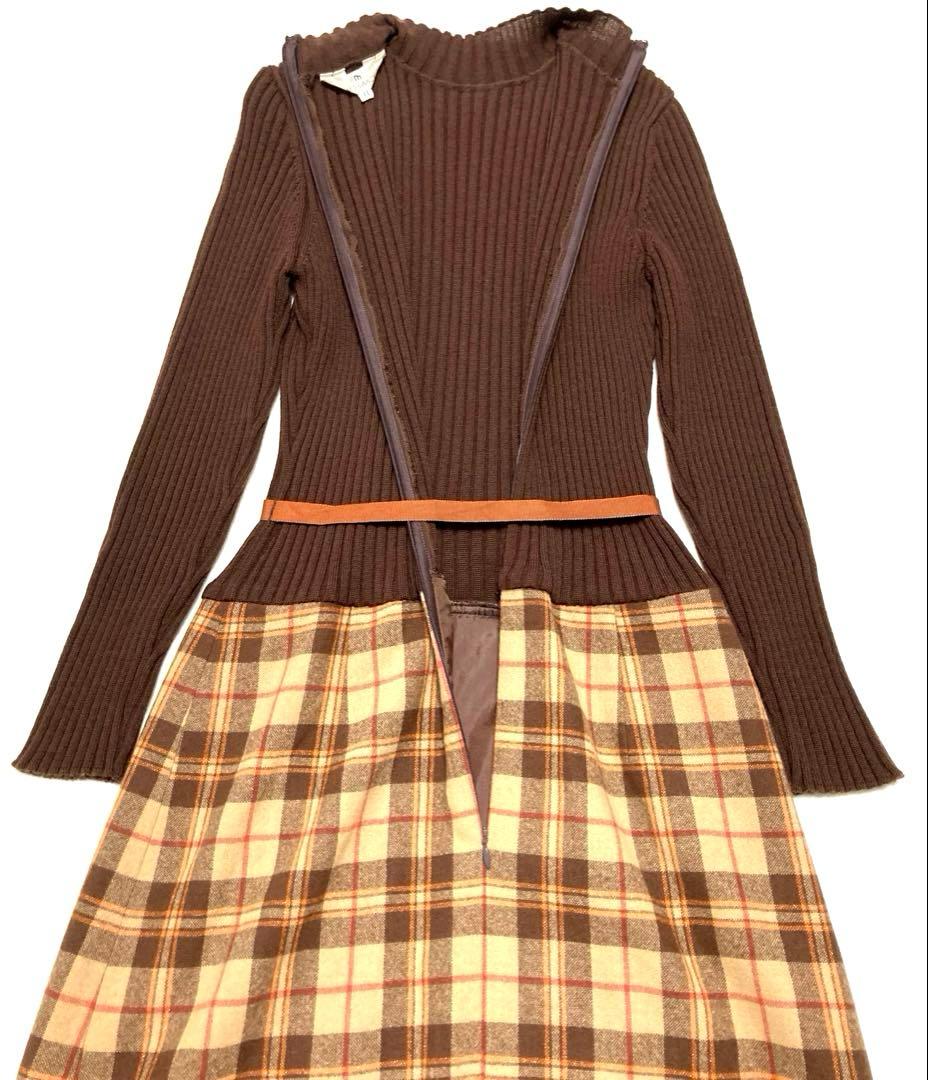★さくら★ M’S GRACY エムズ　チェック　切替　ワンピース　リボン