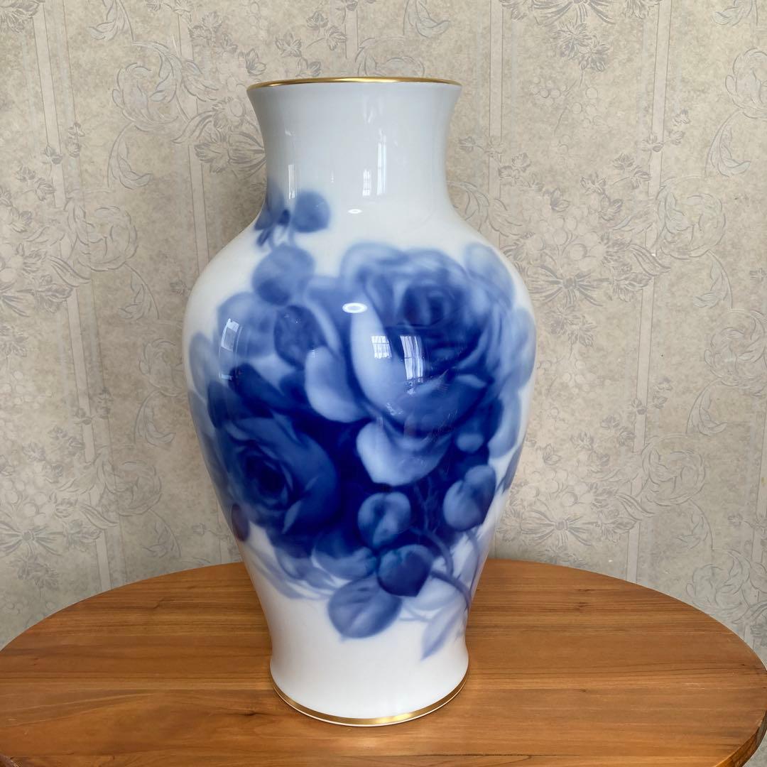 大倉陶園　ブルーローズ　花瓶　特大サイズ