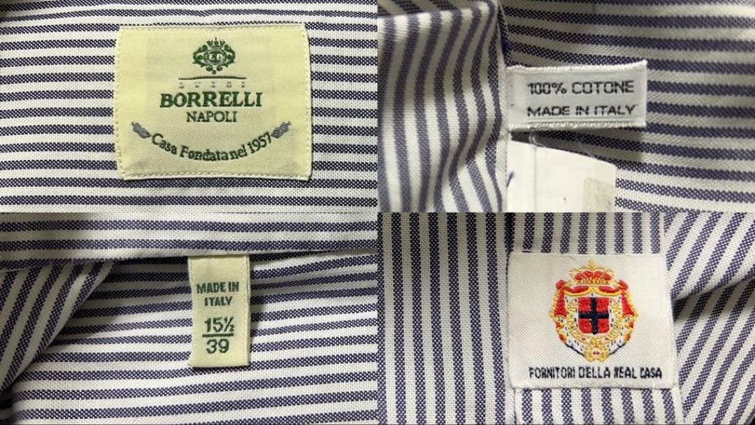 【新品同様】 LUIGI BORRELLI ワイドカラーシャツ 39 M 白×紺