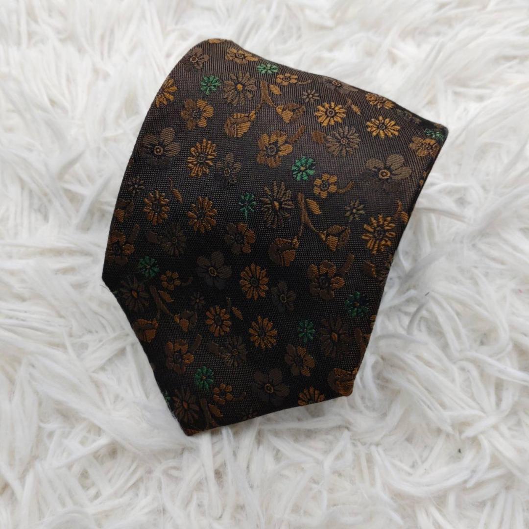 コムデギャルソン 高級シルクネクタイ 総柄 ダークブラウン