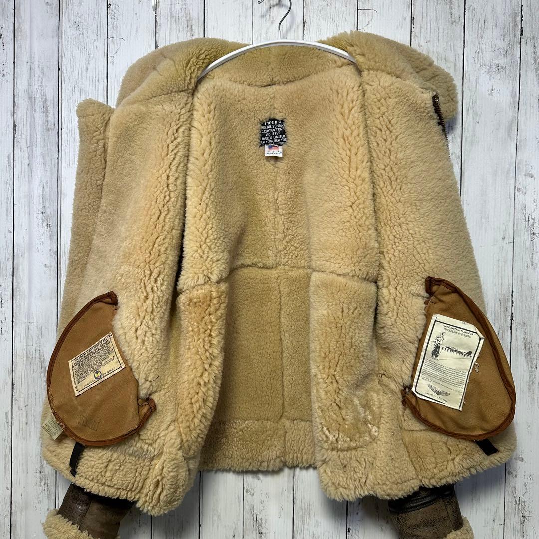 【AVIREX☆B3リアルムートン】フライトジャケット☆USA製☆L ブラウン