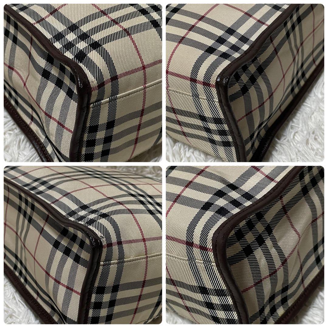 【良品】Burberry バーバリー　トートバッグ　キャンバス　レザー　チェック