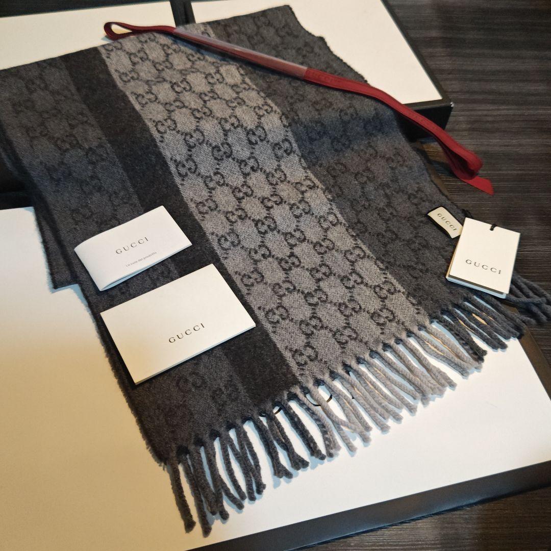 ❤美品箱付き❤GUCCI マフラー ショール スカーフ❤カシミア❤グレー❤