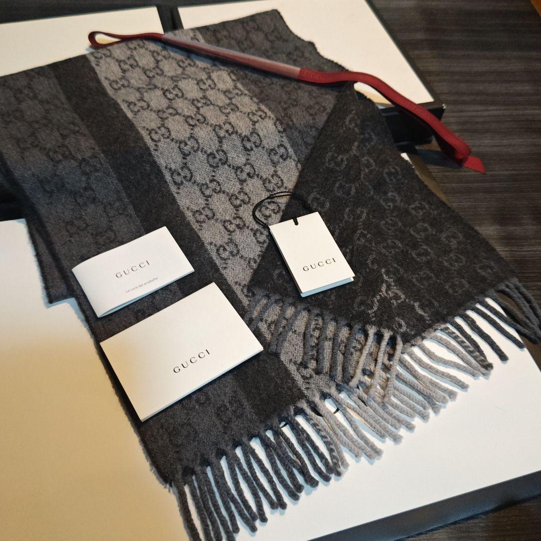❤美品箱付き❤GUCCI マフラー ショール スカーフ❤カシミア❤グレー❤