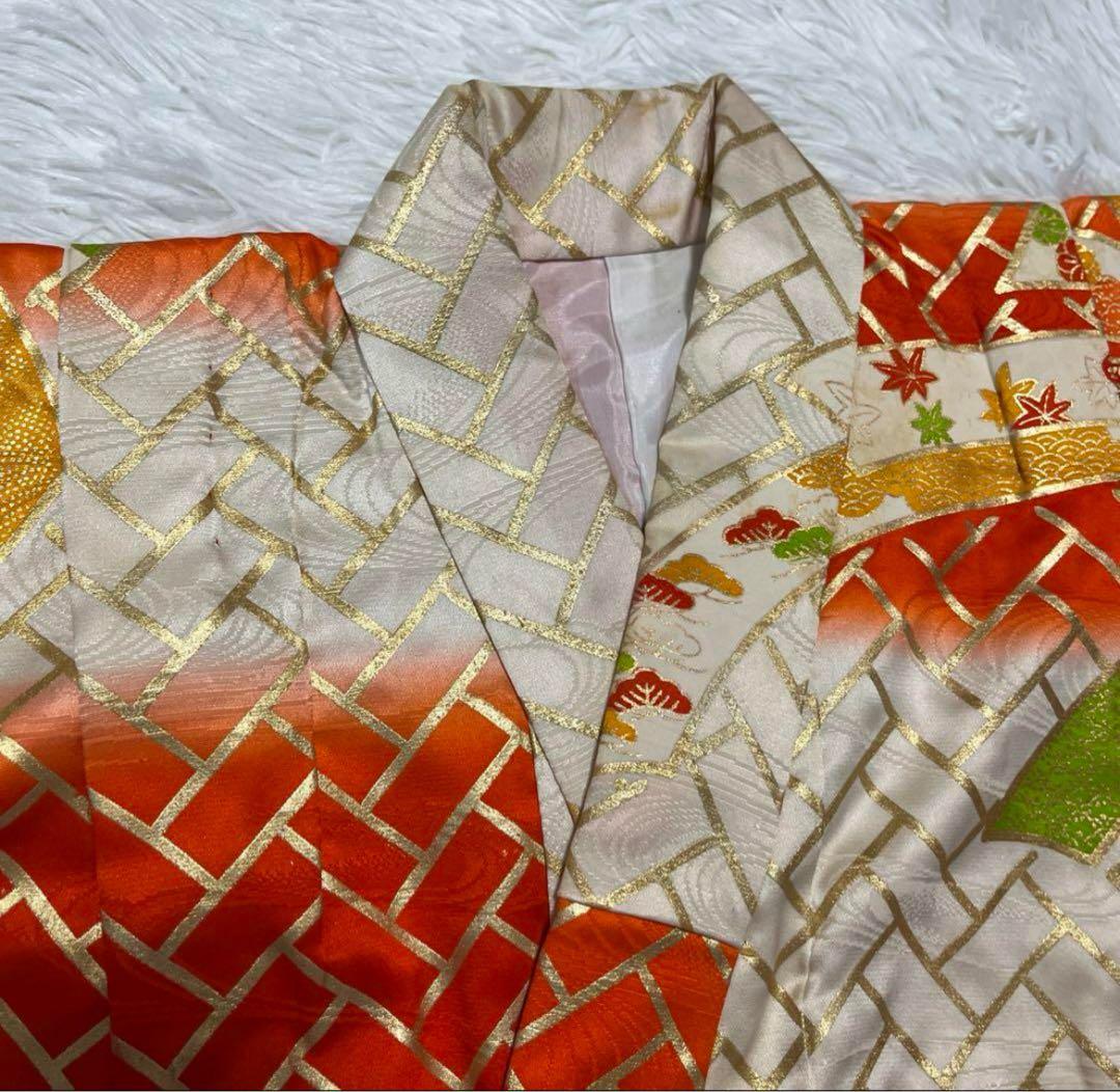 七五三　5歳　7歳　アンティーク　オレンジ　白