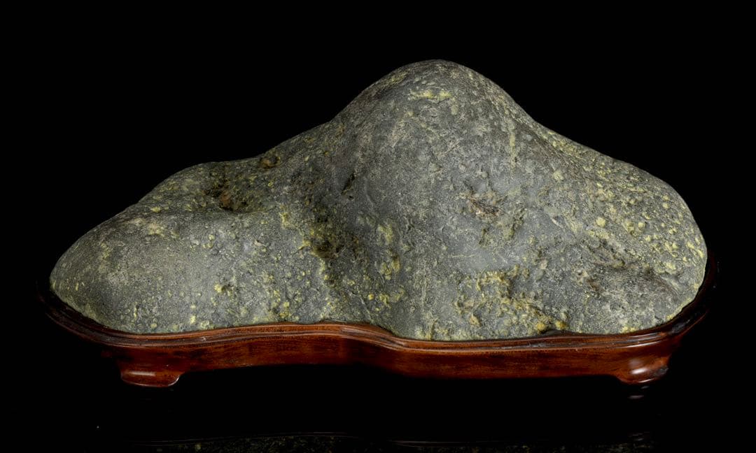 山景石 景石 連山 山型 5.1kg 台座付 黄斑文様 盆景 鑑賞石 自然石
