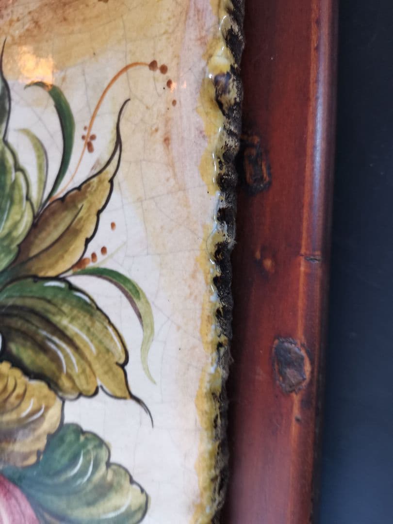 イタリア製　レトロ風 アンティーク 壁掛け　木製土台陶器 ★最終値下げ★