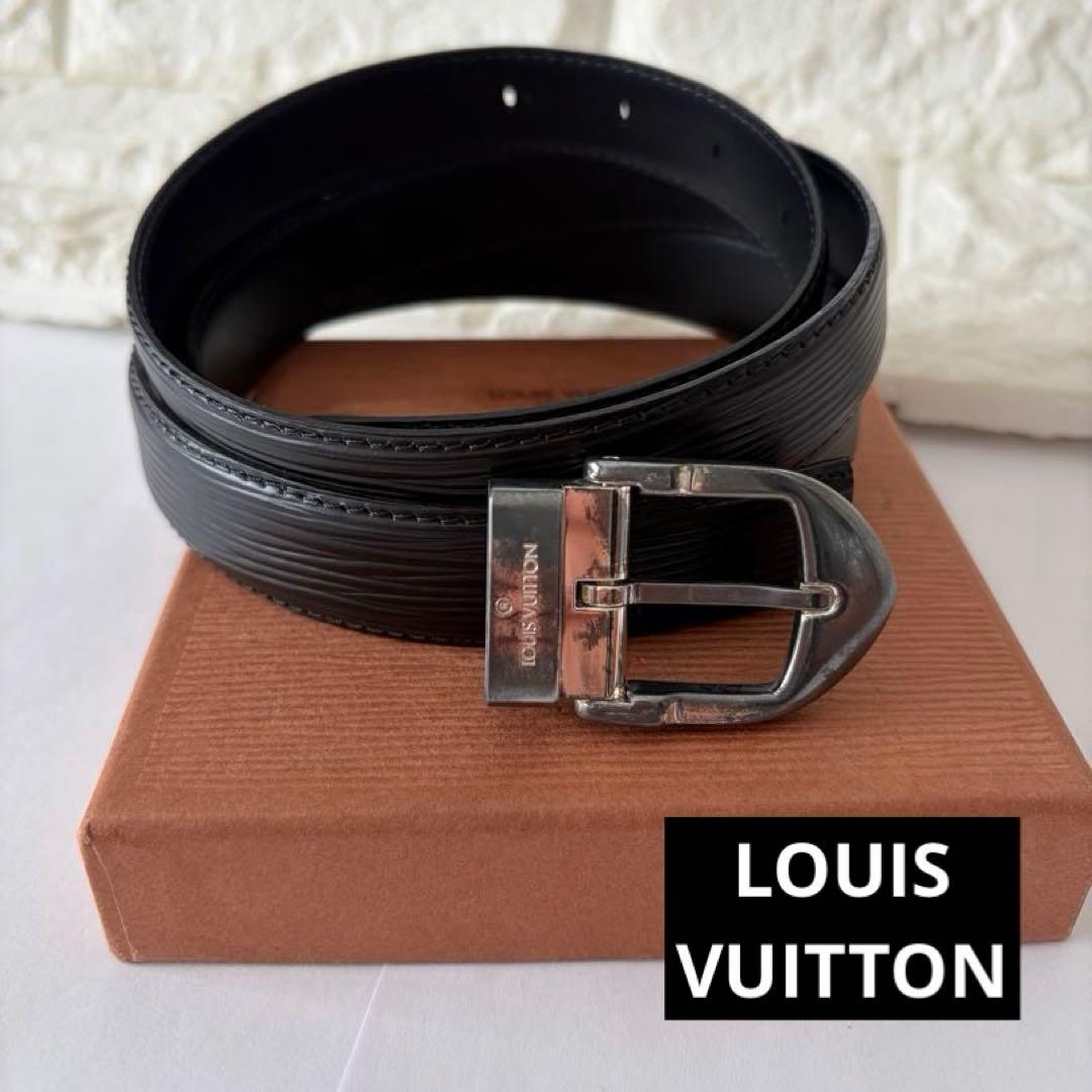 ルイヴィトン 黒 レザー ベルト ブラック　エピ