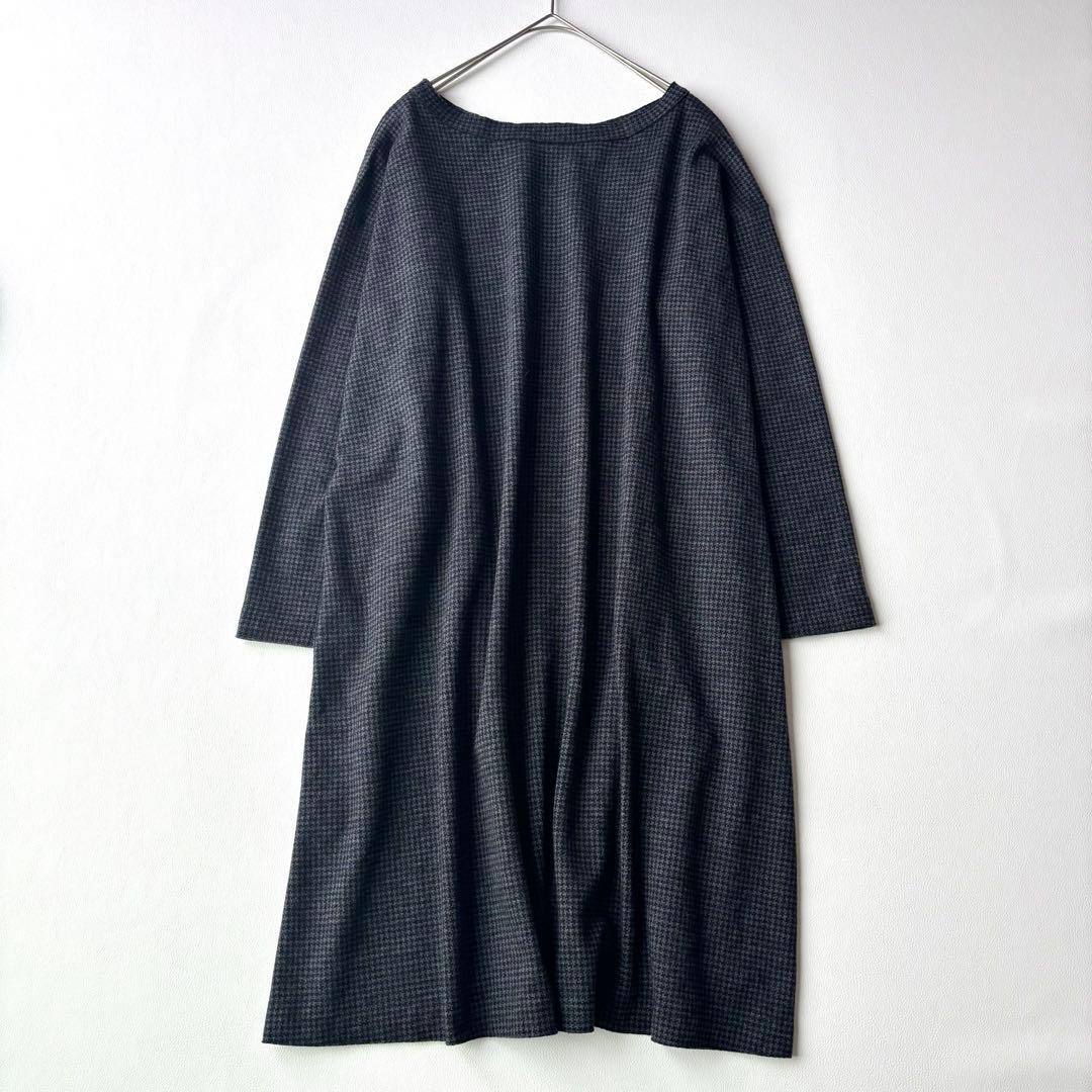 45R ウール100 千鳥格子　ワンピース　ワイドシルエット　R刺繍