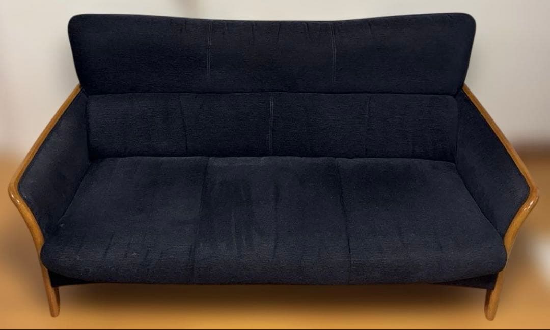 浜本工芸 3人掛け 布ソファー 黒系 中古 大型