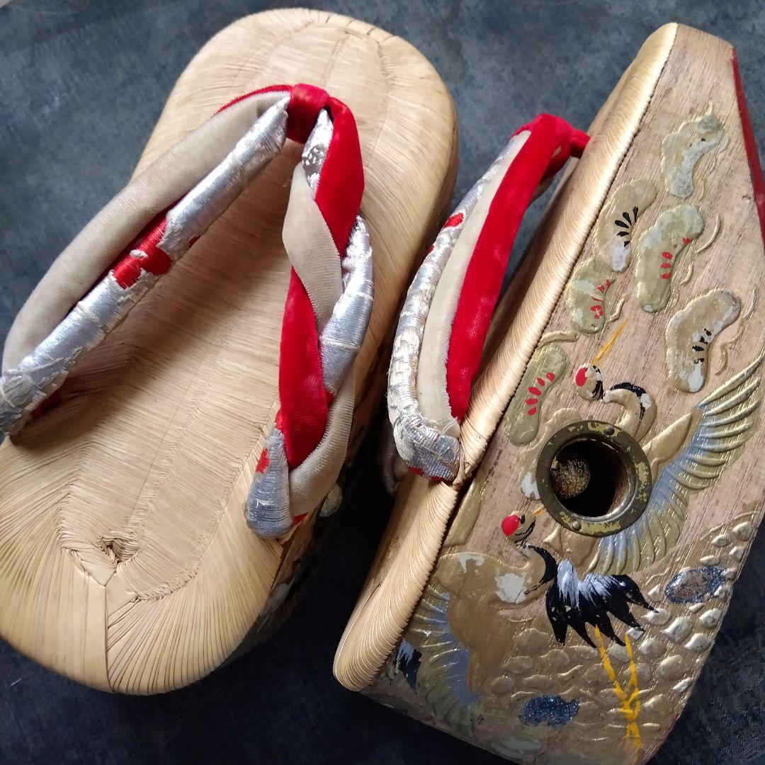 ぽっくり　こっぽり　金色の鶴 七五三　畳表20cmX6cm