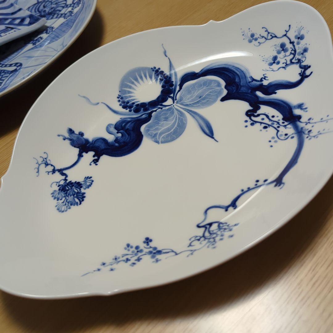 【最終大幅値下げ】37cm楕円大皿　マイセン　ブルーオーキッドプレート