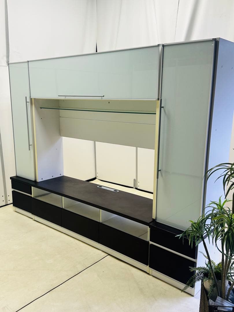 テレビ台 茶　ホワイト ガラス