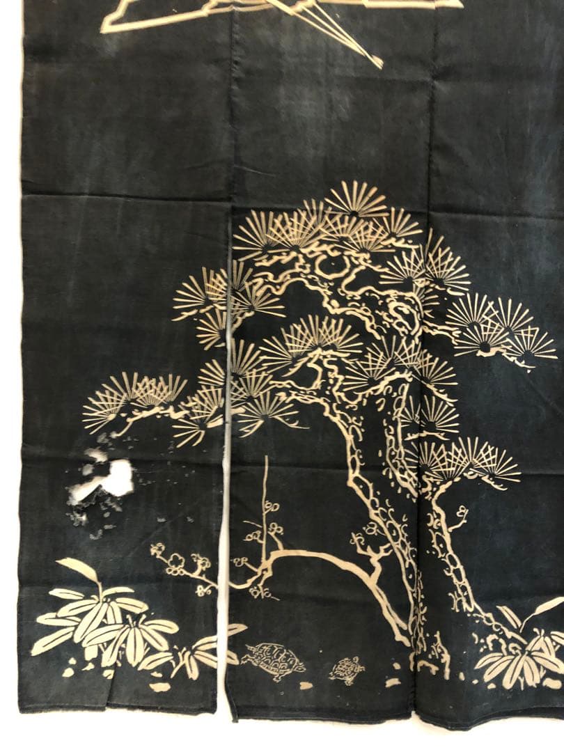 藍染 加賀のれん 時代物 木綿 古布ソ-389 三巾
