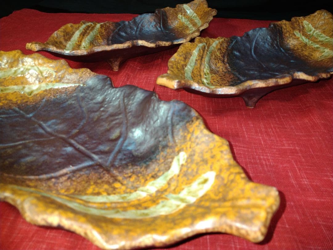 ♦プロが選ぶデザイン萬古焼大皿 ⬛南蛮一珍木の葉 ⬛４１cm特大長大皿 ２皿