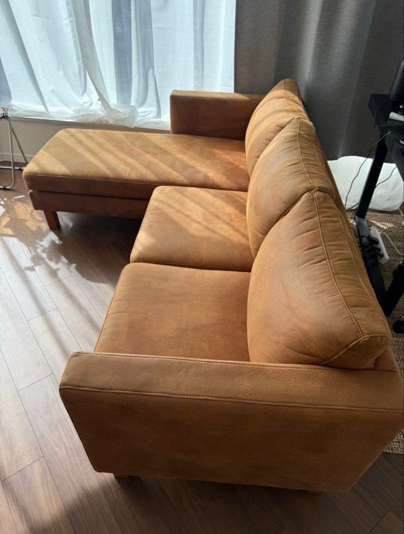 ブラウン コーナーソファ スエード風