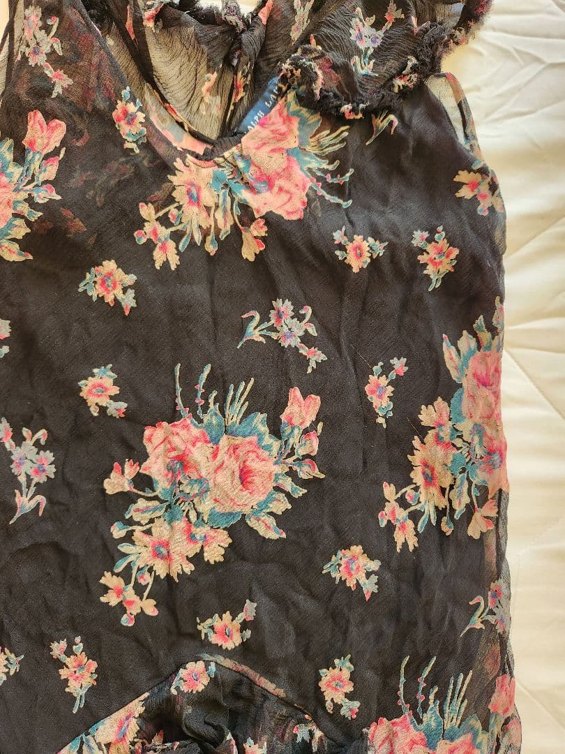 Itami ラルフローレン　ブラックフローラルシルクジョーゼット膝丈ドレス
