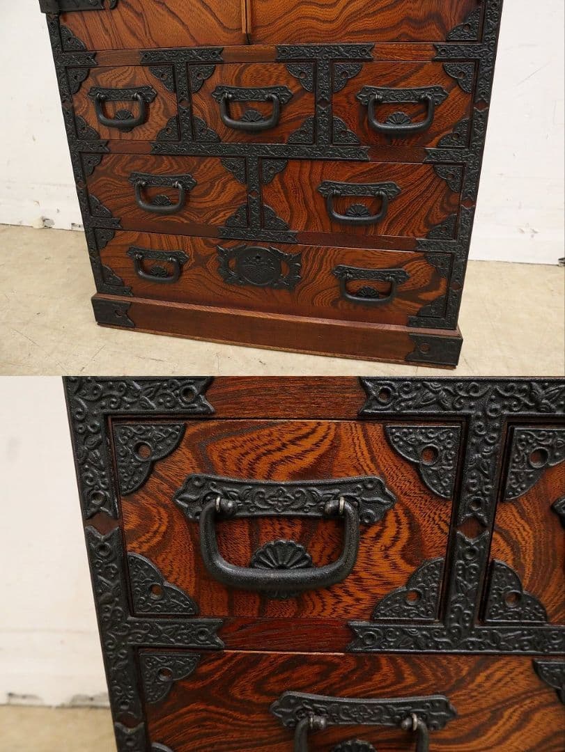 房総海んちゅ・帳場箪笥・小箪笥【五三の桐】家紋金具・観音開き