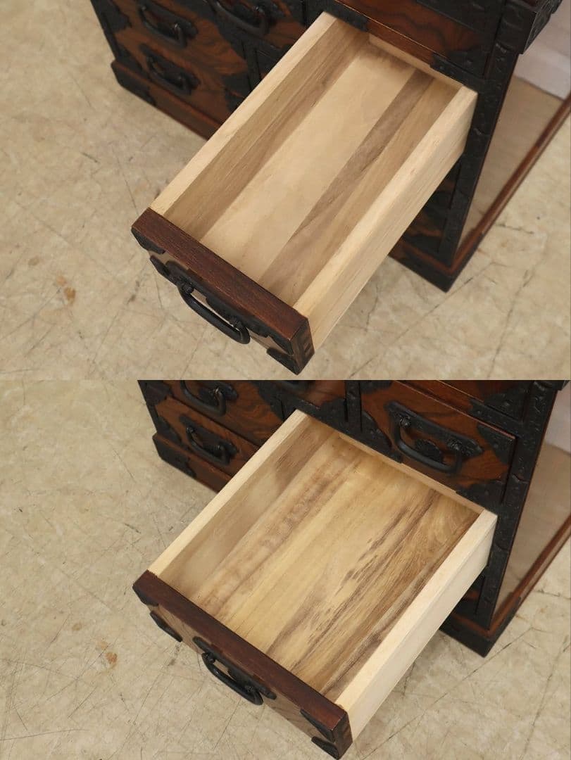 房総海んちゅ・帳場箪笥・小箪笥【五三の桐】家紋金具・観音開き