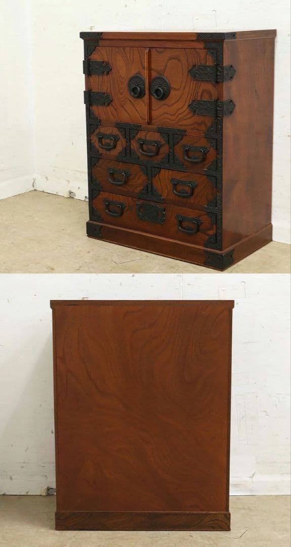 房総海んちゅ・帳場箪笥・小箪笥【五三の桐】家紋金具・観音開き