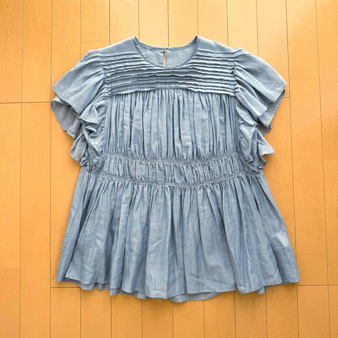 TOMORROWLAND コットンシルク シャーリングラッフルスリーブブラウス