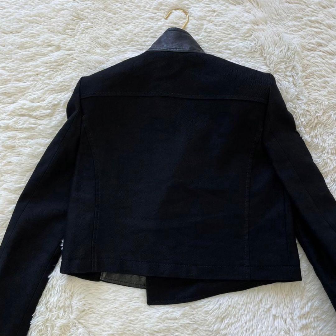美品☆ グッチ ジャケット カシミヤ レザー 麻　黒 ホースビット