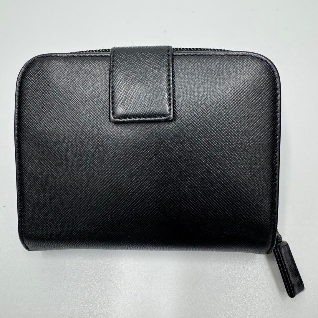 プラダ サフィアーノレザー 二つ折り財布 ラウンド コンパクト財布 ブラック