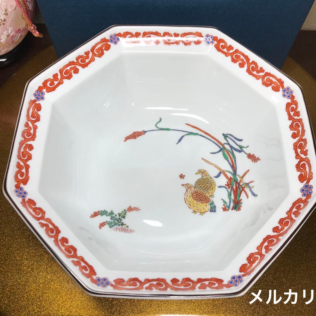 福泉窯　染錦粟に鶉絵　八角鉢　共箱入り　お祝い　新品未使用