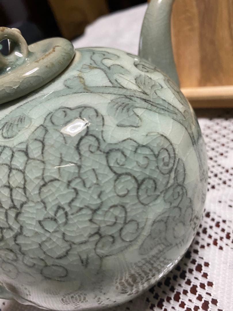 韓国人間国宝　柳海剛作　高麗青磁　茶器セット