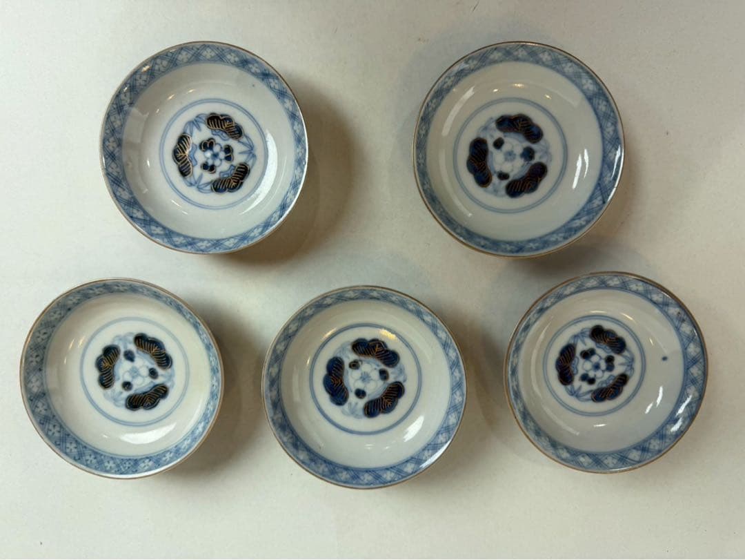 有田焼き　古伊万里　赤茶碗　蓋付き　色絵　5つ　NO.03