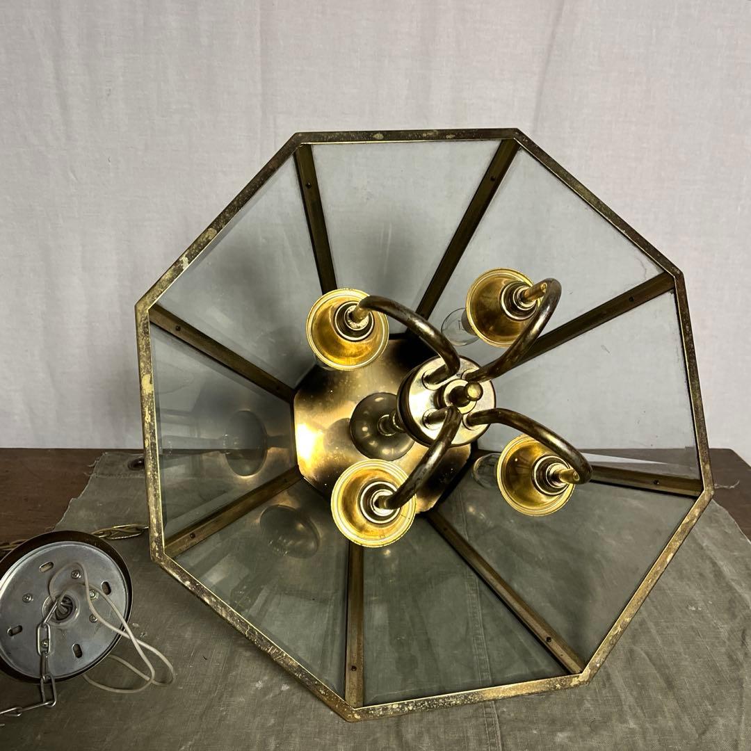 ビンテージ◾️4灯 天井照明 ゴールドフレーム ペンダントライト シャンデリア A