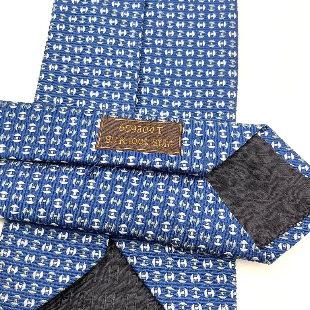 エルメス HERMES ネクタイ H柄 ブルー シルク100%
