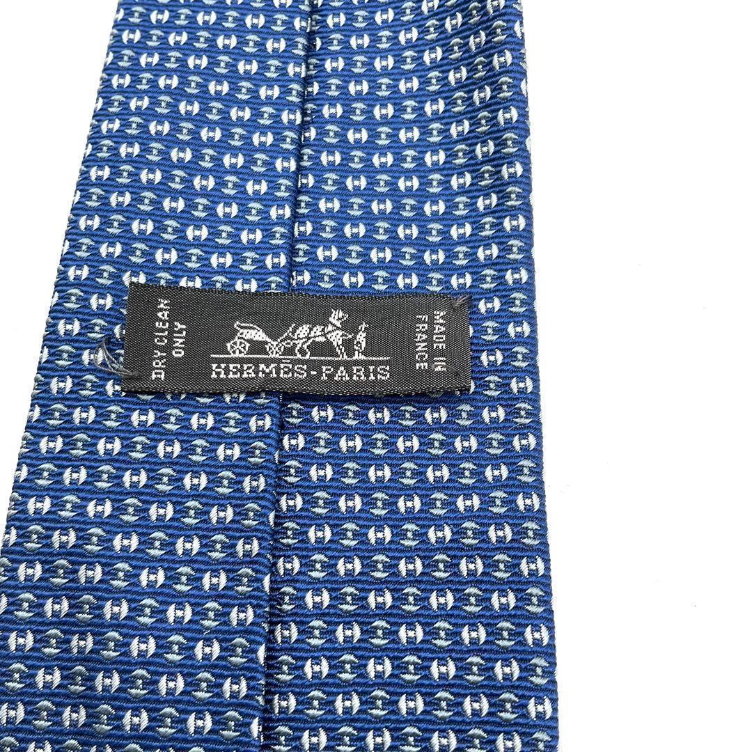エルメス HERMES ネクタイ H柄 ブルー シルク100%