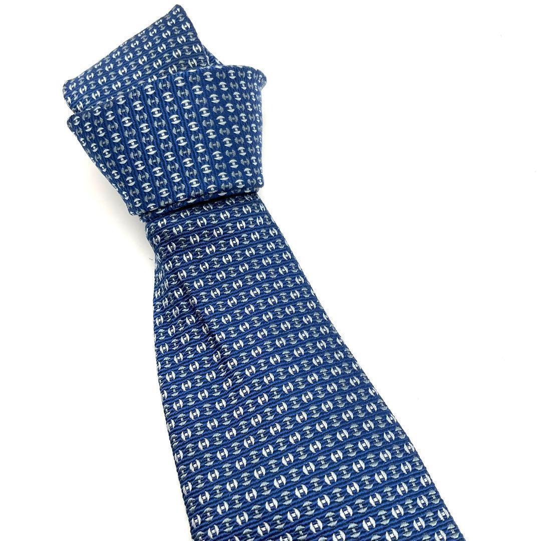 エルメス HERMES ネクタイ H柄 ブルー シルク100%