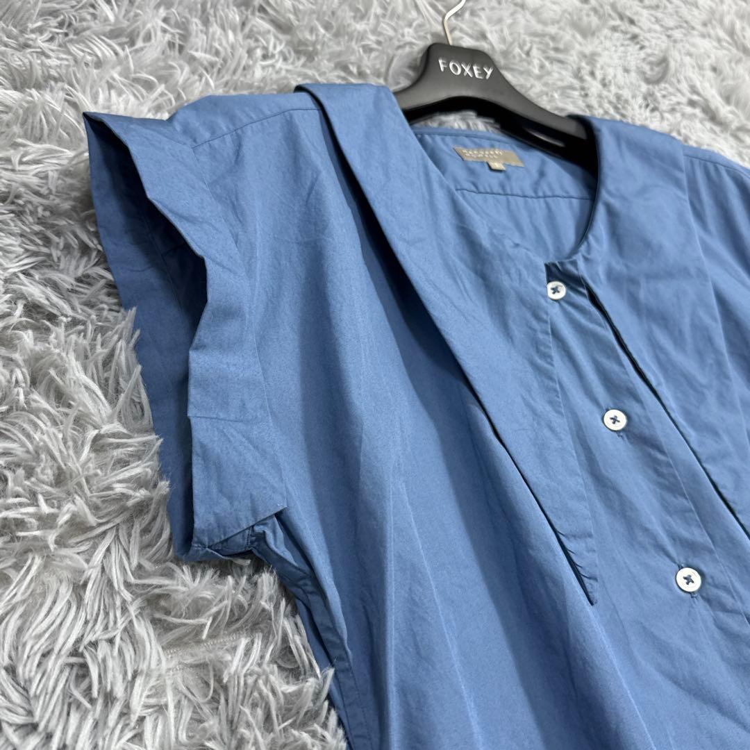 美品✨マーガレットハウエル ネッカチーフシャツ フレンチスリーブ コットンブルー