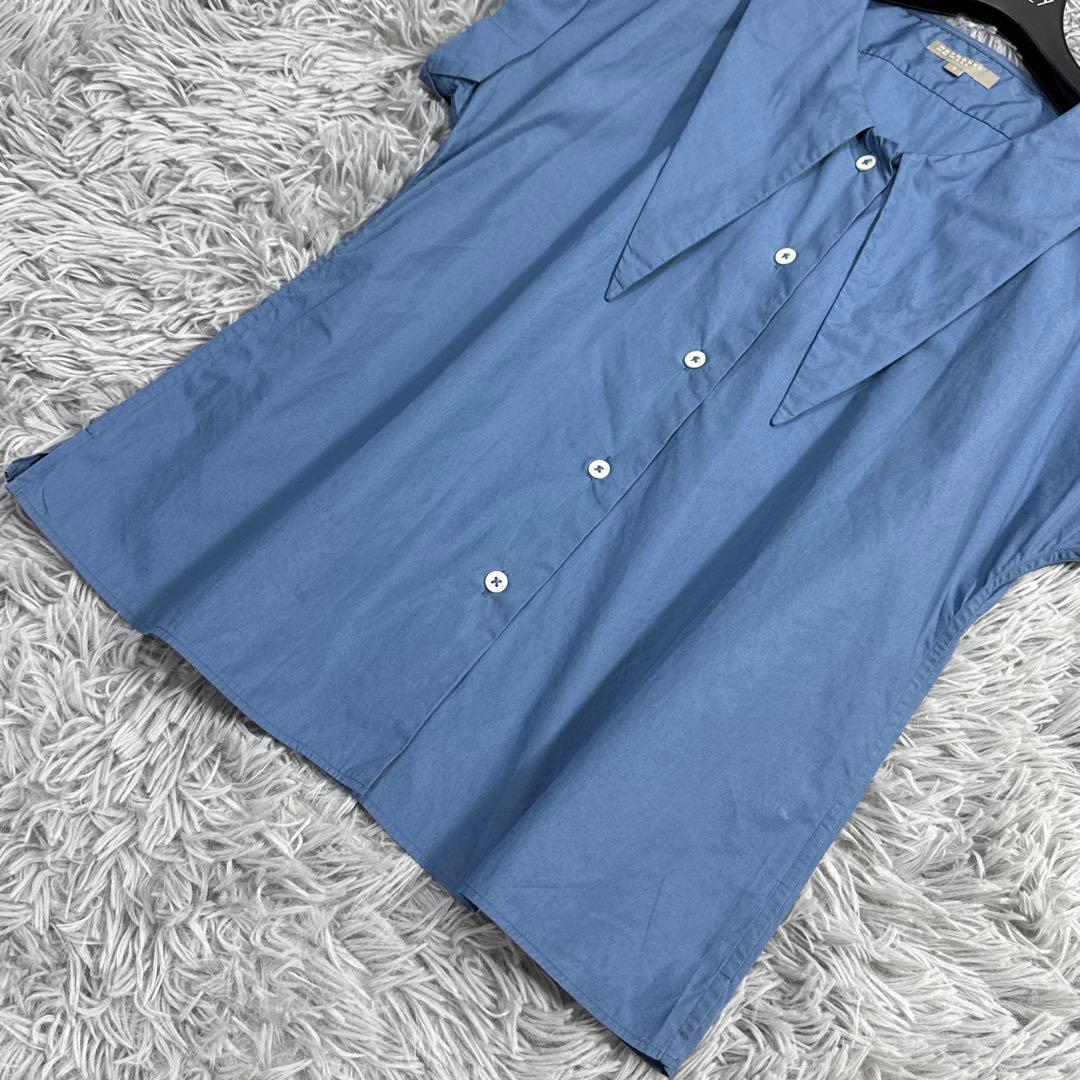 美品✨マーガレットハウエル ネッカチーフシャツ フレンチスリーブ コットンブルー