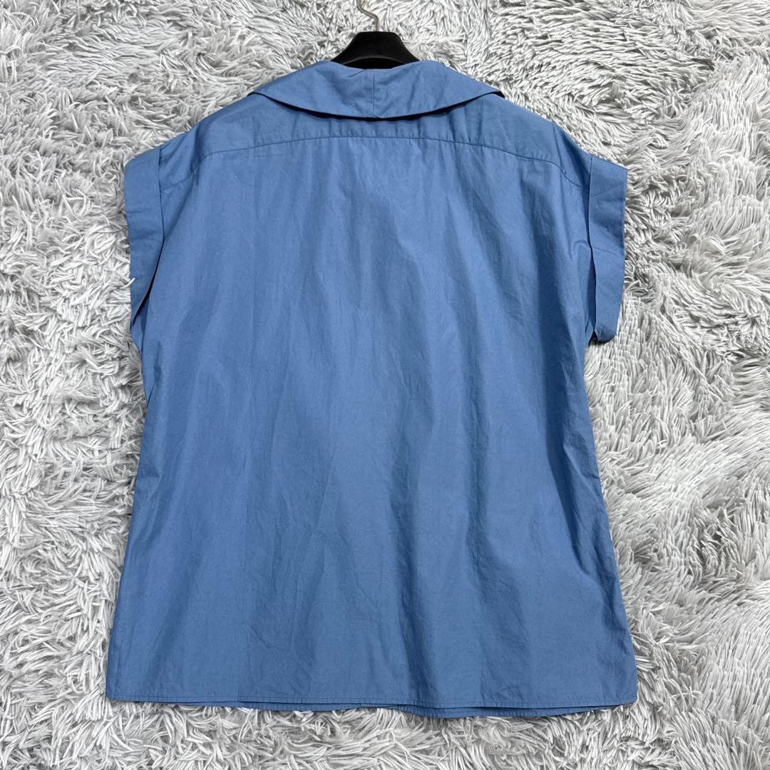 美品✨マーガレットハウエル ネッカチーフシャツ フレンチスリーブ コットンブルー