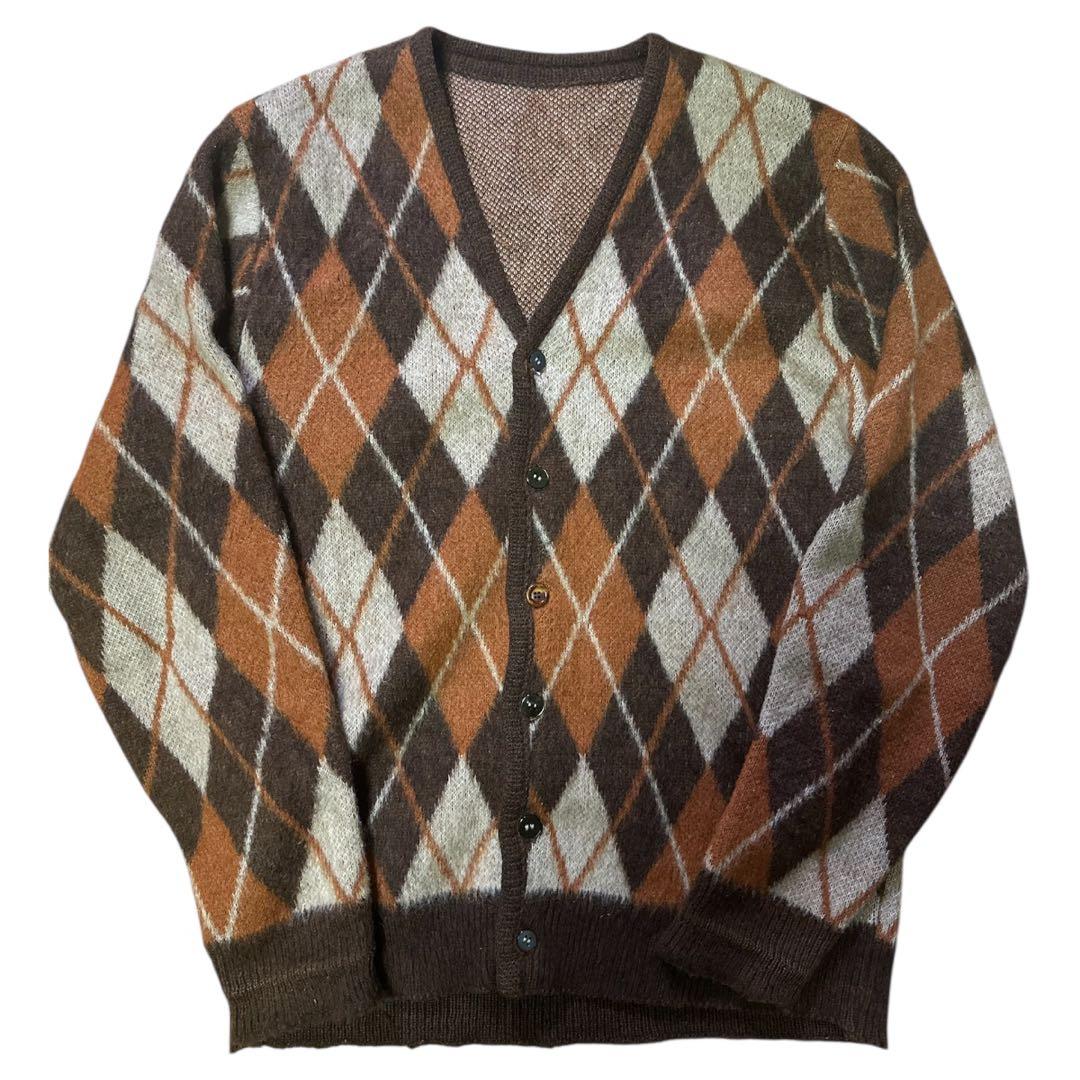 60s VINTAGE ビンテージ アーガイル柄ブラウンカーディガン