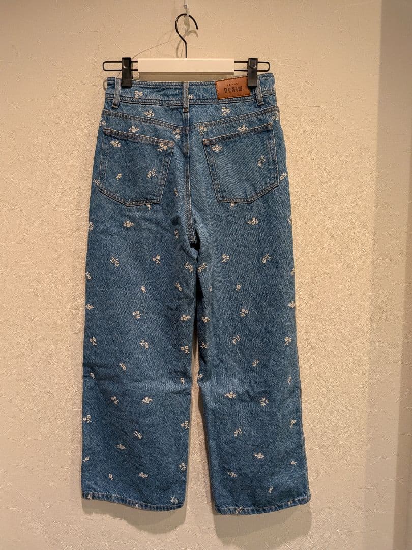 極美品 セザンヌ SÉZANE 花刺繍 ワイドデニム Le Crop 36