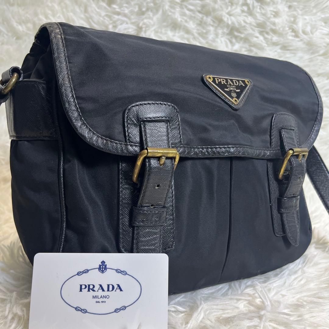 超希少✨ PRADA メッセンジャーバッグ 三角ロゴ 黒 ナイロン レザー