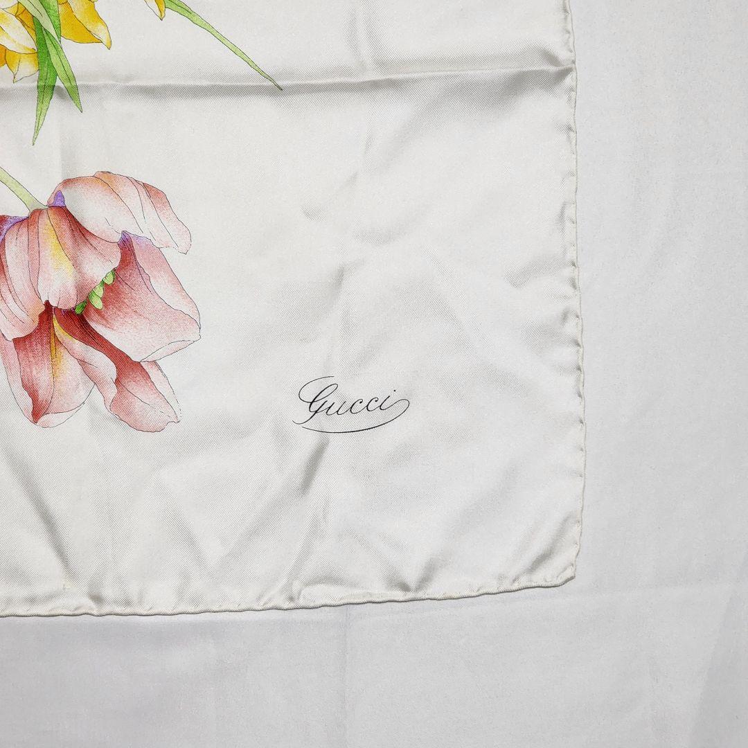 ★GUCCI★ グッチ スカーフ 大判 花柄 シルク ホワイト.