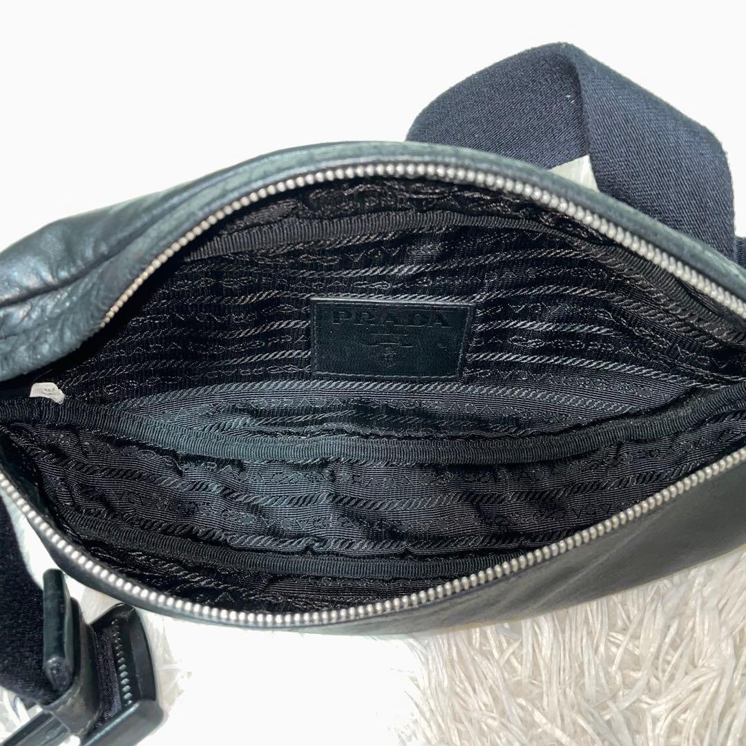 【良品】PRADA プラダ　ボディバッグ　ウエストポーチ　オールレザー　ブラック