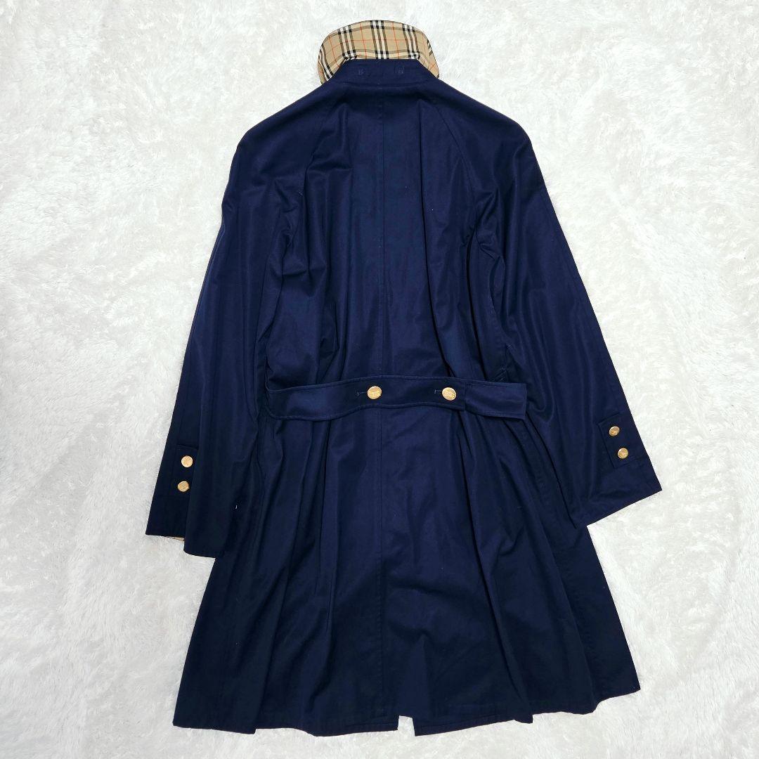 希少 Burberrys 旧タグ ノバチェック 比翼 金ボタン ロングコート 紺